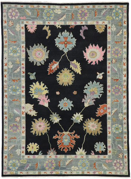 9 x 12 Colorful Black Oushak Rug 30505