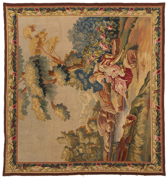 7 x 7 Antique French Aubusson Tapestry 77257
