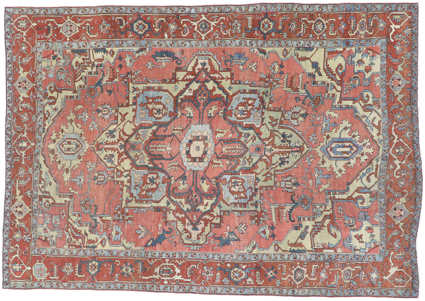 9 x 12 Antique Persian Serapi Rug 77539