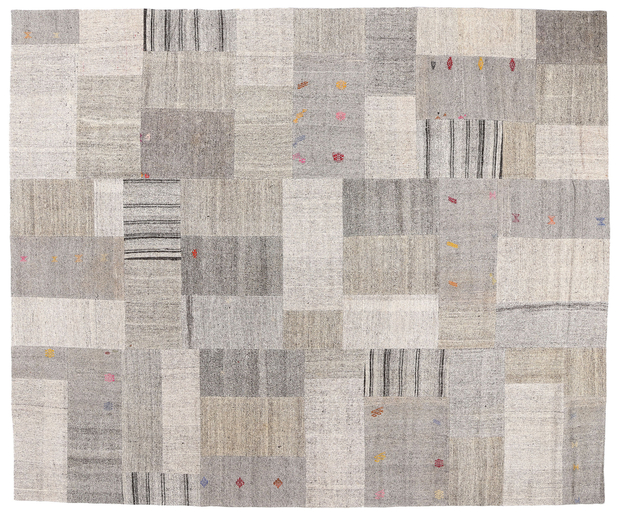 11 x 14 Vintage Gray Turkish Patchwork Kilim Rug 53167