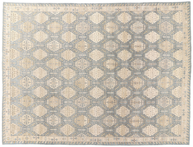 10 x 13 Vintage-Inspired Blue-Gray Oushak Rug 30623