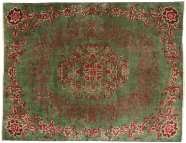 9 x 11 Antique Green Chinese Art Deco Rug 77624