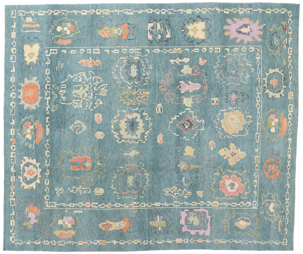10 x 11 Colorful Blue Turkish Oushak Rug 53554