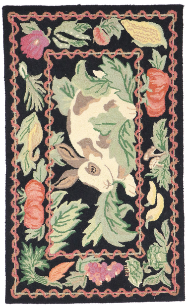 2 x 4 Vintage Garden Rabbit Hooked Rug 77854