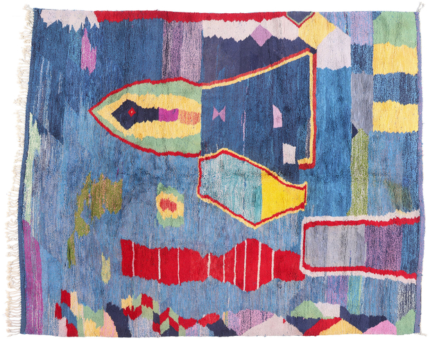 10 x 12 Modern Abstract Blue Beni Mrirt Moroccan Rug 21105
