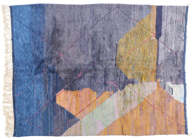 9 x 11 Modern Abstract Blue Beni Mrirt Moroccan Rug 21107