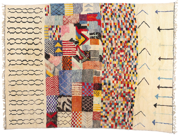 9 x 13 Modern Bauhaus Ivory Beni Mrirt Moroccan Rug 21180