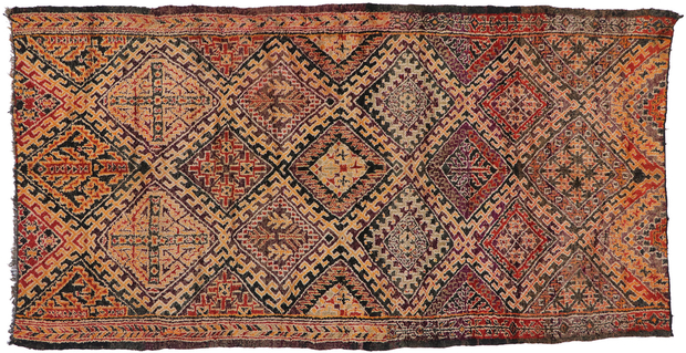7 x 13 Vintage Berber Beni M'Guild Moroccan Rug with Mid-Century Modern Style 21287