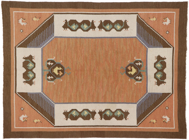 7 x 9 Vintage Swedish Scandinavian Rollakan Rug 78110