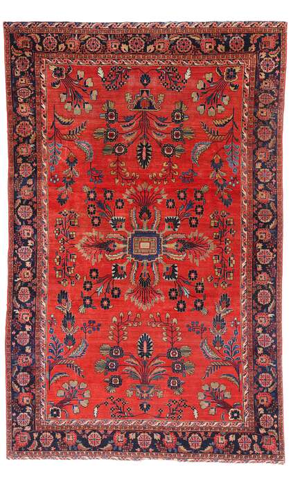 6 x 10 Antique Red Persian Mohajeran Sarouk Rug 79184