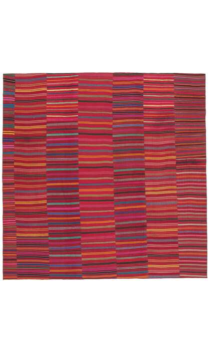9 x 10 Colorful Vintage Turkish Striped Kilim Rug 60651