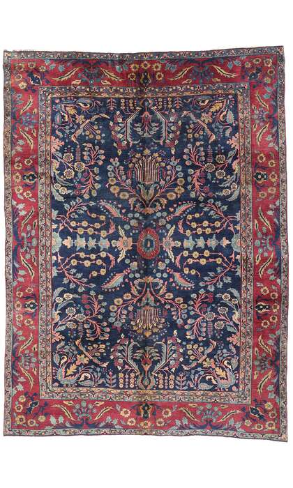 9 x 13 Antique Navy Blue Persian Sarouk Rug 79227
