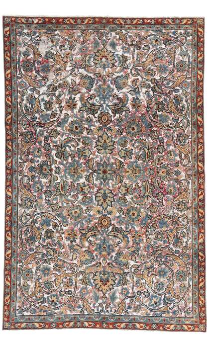 6 x 9 Distressed Antique Persian Tabriz Textured Rug 60824