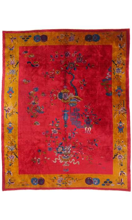 9 x 11 Antique Red Chinese Art Deco Rug 79219