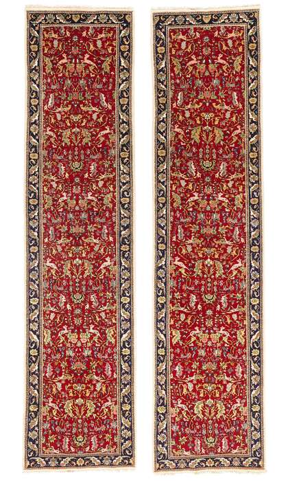 3 x 13 Antique Red Persian Tabriz Rug 90034 Matching Pair
