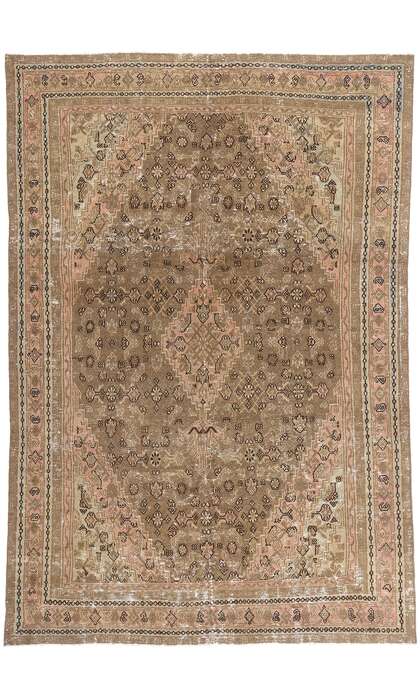 8 x 11 Distressed Antique Earth-Tone Persian Joshegan Rug 60851