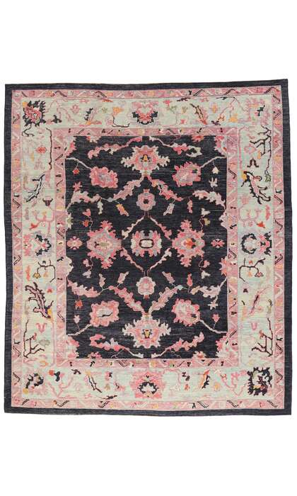 10 x 11 Modern Colorful Pink and Black Turkish Oushak Rug 52375