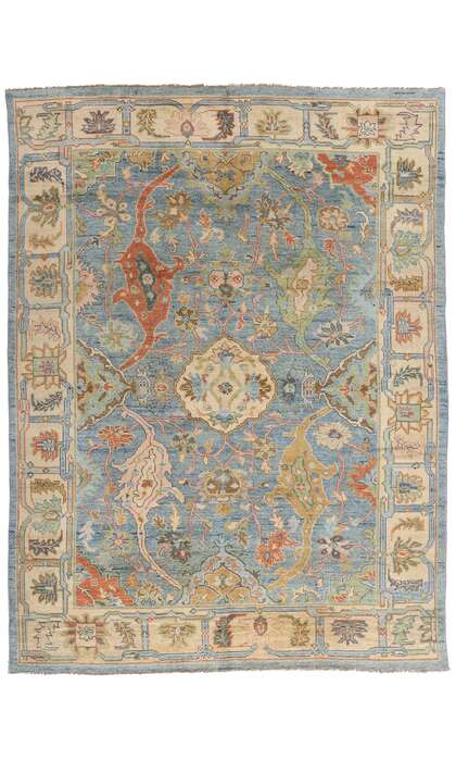 9 x 12 Colorful Blue Oushak Rug 80729