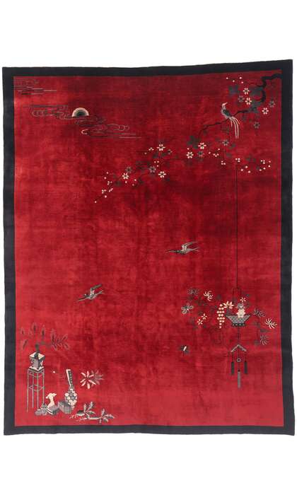 9 x 11 Vintage Red Chinese Art Deco Rug 79213