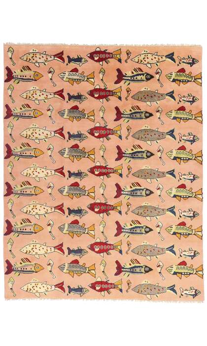 8 x 10 Vintage Turkish Sivas Fish Rug 79212