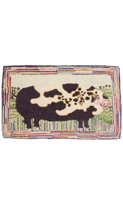 2 x 3 Vintage Gloucester Old Spot Pig Hooked Rug 79267