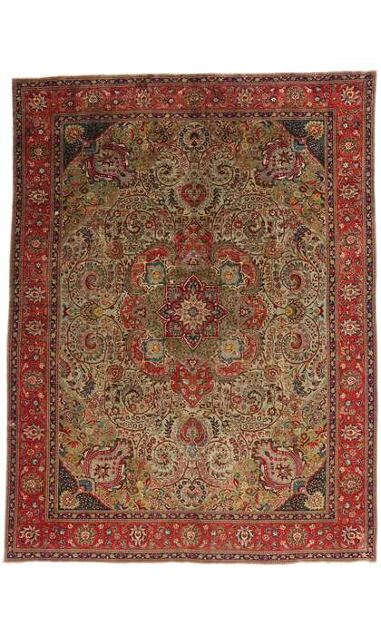 10 x 13 Antique Green Persian Tabriz Rug 76579