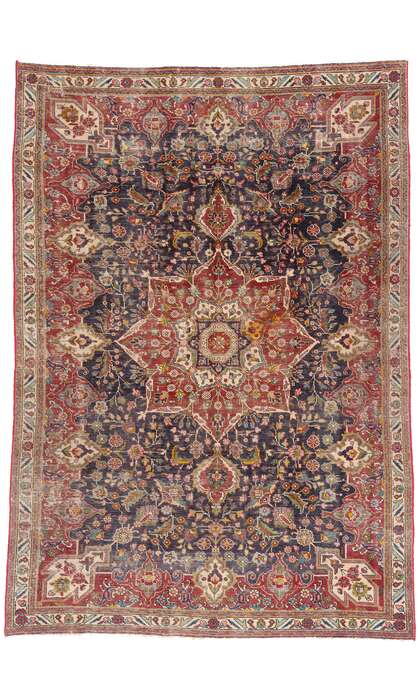 7 x 9 Distressed Antique Persian Tabriz Rug 79262