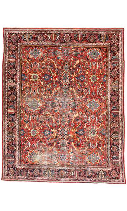 13 x 17 Distressed Antique Red Persian Mahal Rug 79269