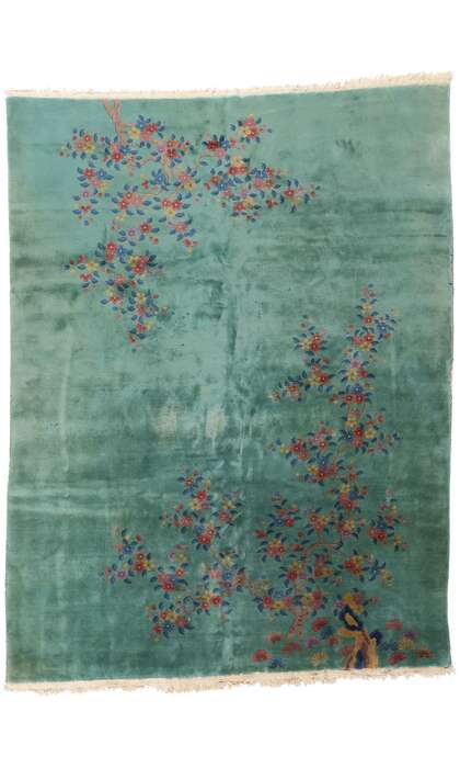 9 x 11 Vintage Green Chinese Art Deco Rug 79112