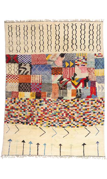 9 x 13 Modern Bauhaus Ivory Beni Mrirt Moroccan Rug 21180