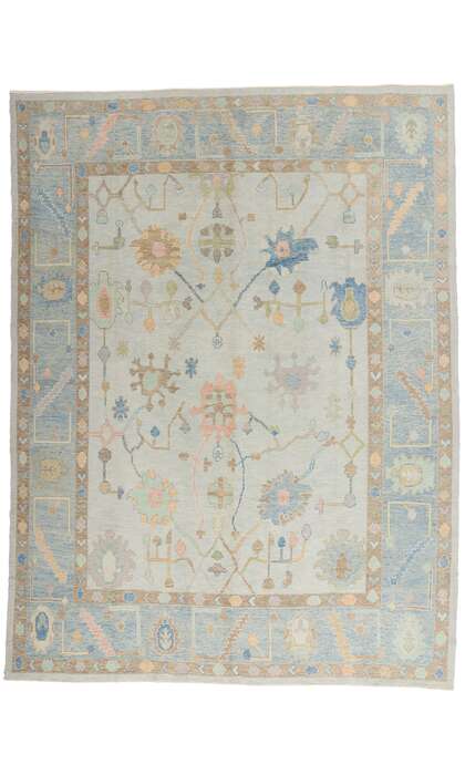 10 x 13 Modern Light Gray Turkish Oushak Rug 54013