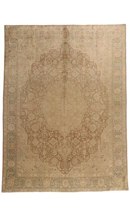 10 x 13 Vintage Earth-Tone Persian Tabriz Rug 75889