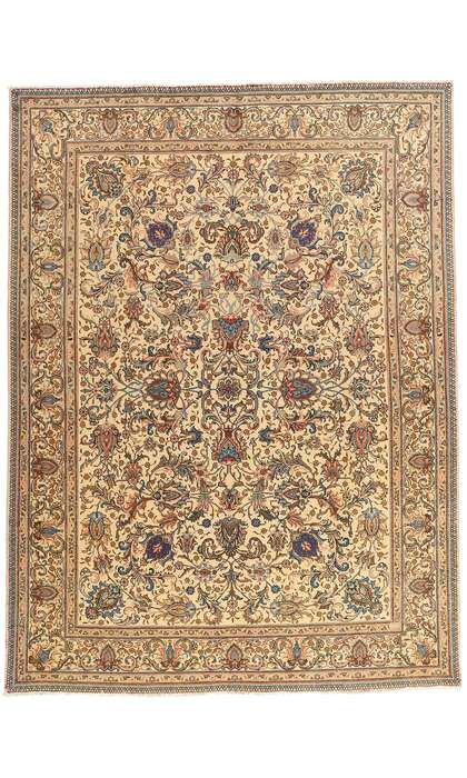 9 x 13 Vintage Ivory Persian Tabriz Rug 76412
