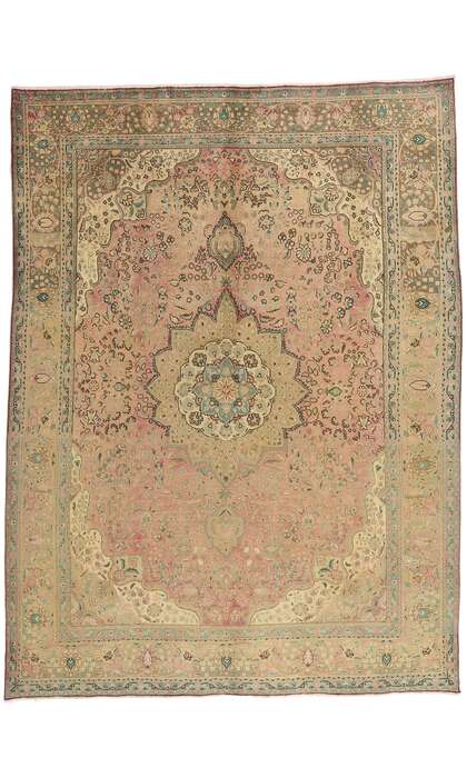 10 x 13 Vintage Pink Persian Tabriz Rug 76446