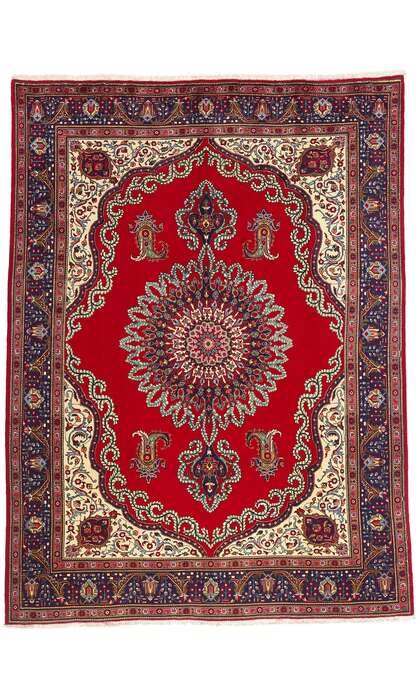 10 x 13 Vintage Red Persian Tabriz Rug 76485