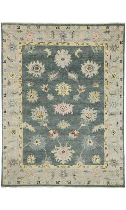 9 x 12 New Contemporary Colorful Oushak Rug with Pastel Colors and Modern Style 30503