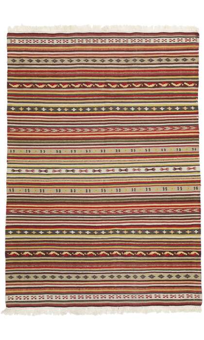 5 x 6 Vintage Turkish Striped Kilim Rug with Boho Chic Tribal Style 76864