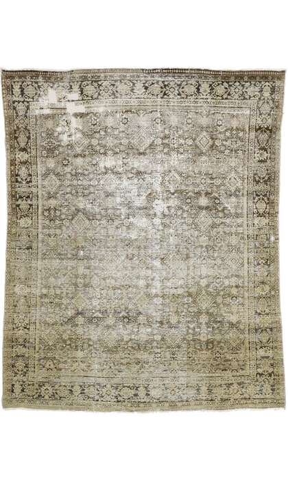 8 x 10 Distressed Faded Antique-Worn Persian Mahal Rug 74910