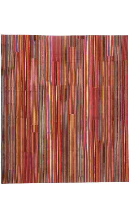 13 x 15 Distressed Vintage Turkish Striped Kilim Rug with Modern Rustic Cabin Style 60807