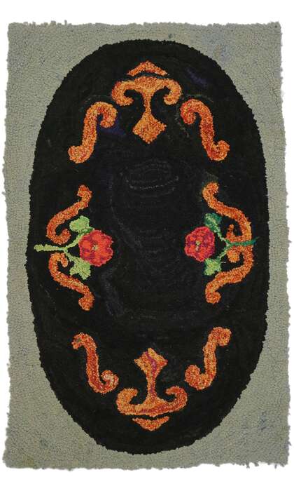 2 x 3 Antique American Floral Hooked Rug 74354