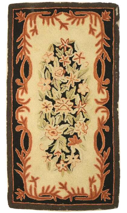 2 x 4 Antique Floral Hooked Rug 74358