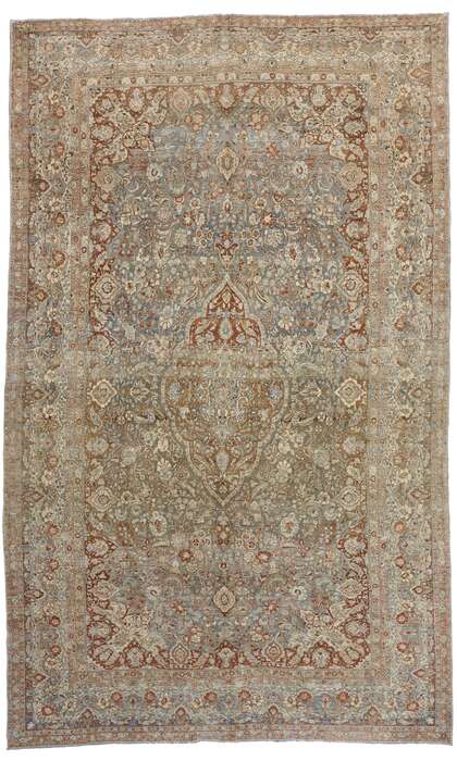 11 x 18 Distressed Antique Persian Mash​had Rug 53389