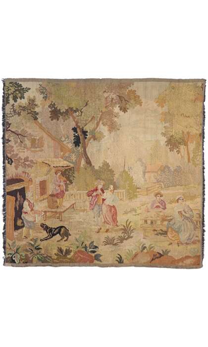 4 x 5 Antique French Aubusson Pastoral Tapestry 77763