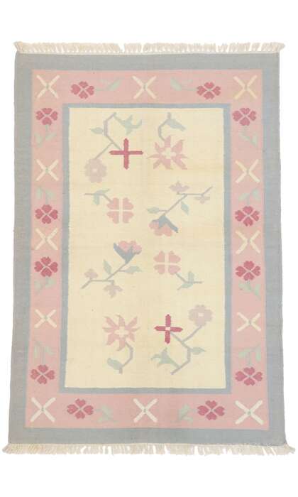 4 x 6 Vintage Floral Dhurrie Rug 77817