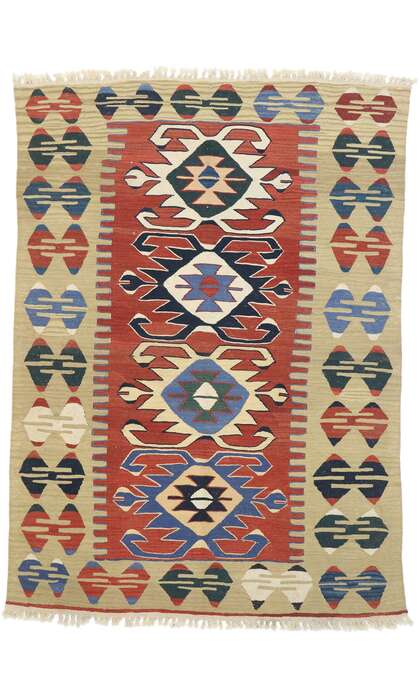 4 x 5 Vintage Persian Shiraz Kilim Rug 77824