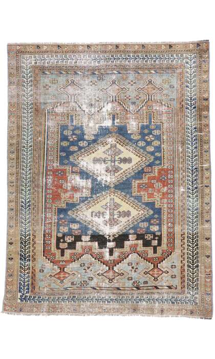 4 x 5 Distressed Antique Persian Shiraz Rug 60897