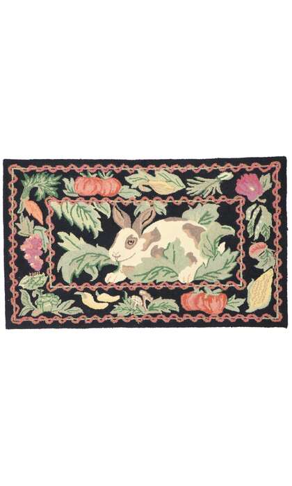 2 x 4 Vintage Garden Rabbit Hooked Rug 77854