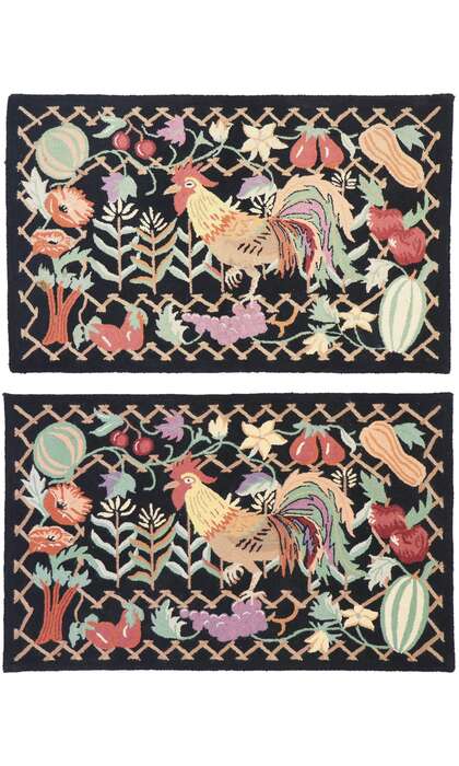 3 x 4 Vintage Rooster Hooked Rug 77917