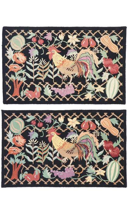 3 x 4 Vintage Rooster Hooked Rug 77918