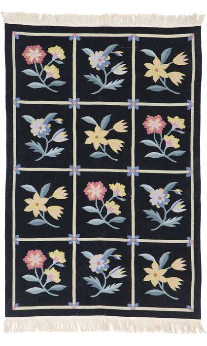 4 x 6 Vintage Chinese Floral Kilim Rug 78022